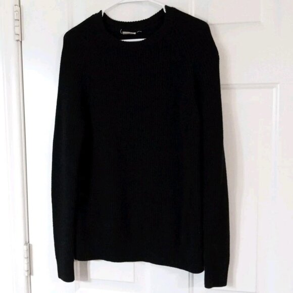 H&M Black Acrylic Wool Blend Crewneck Cable Knit Long Sleeve Sweater Men's Med - Picture 1 of 6